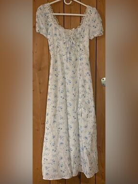 Altar'd State White Dress with Blue Floral & Lace Accents